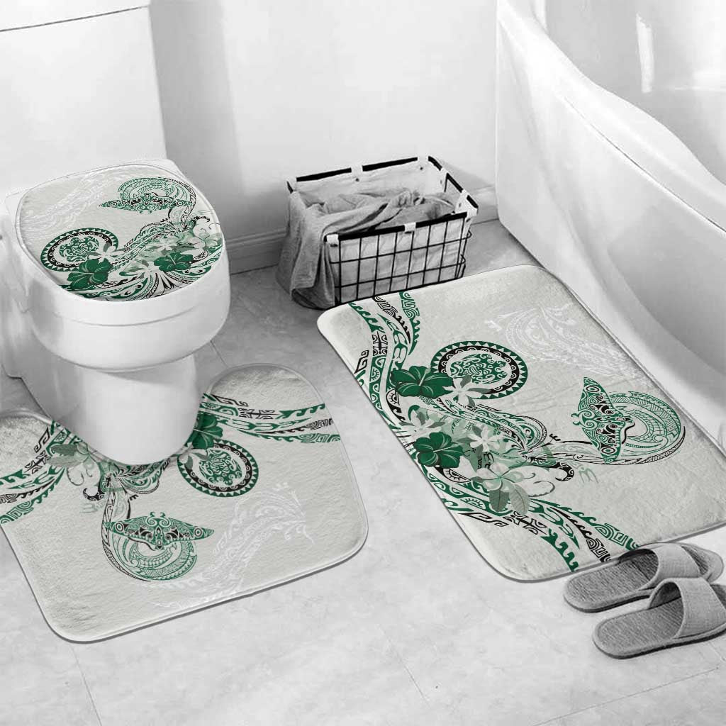 Polynesian Manta Ray Bathroom Set Green Floral Turtle Tattoo - Polynesian Pride