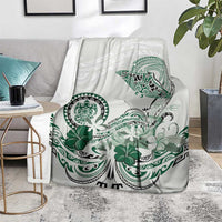 Polynesian Manta Ray Blanket Green Floral Turtle Tattoo - Polynesian Pride