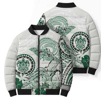 Polynesian Manta Ray Bomber Puffer Jacket Green Floral Turtle Tattoo - Polynesian Pride