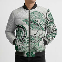 Polynesian Manta Ray Bomber Puffer Jacket Green Floral Turtle Tattoo - Polynesian Pride