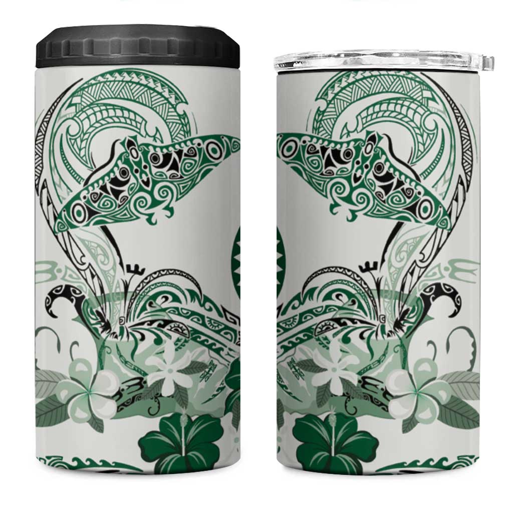 Polynesian Manta Ray 4 in 1 Can Cooler Tumbler Green Floral Turtle Tattoo - Polynesian Pride