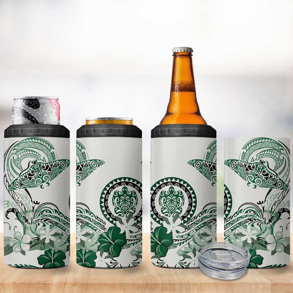 Polynesian Manta Ray 4 in 1 Can Cooler Tumbler Green Floral Turtle Tattoo - Polynesian Pride