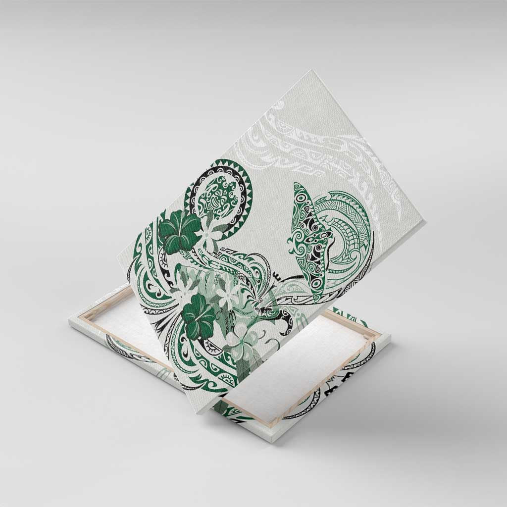 Polynesian Manta Ray Canvas Wall Art Green Floral Turtle Tattoo - Polynesian Pride