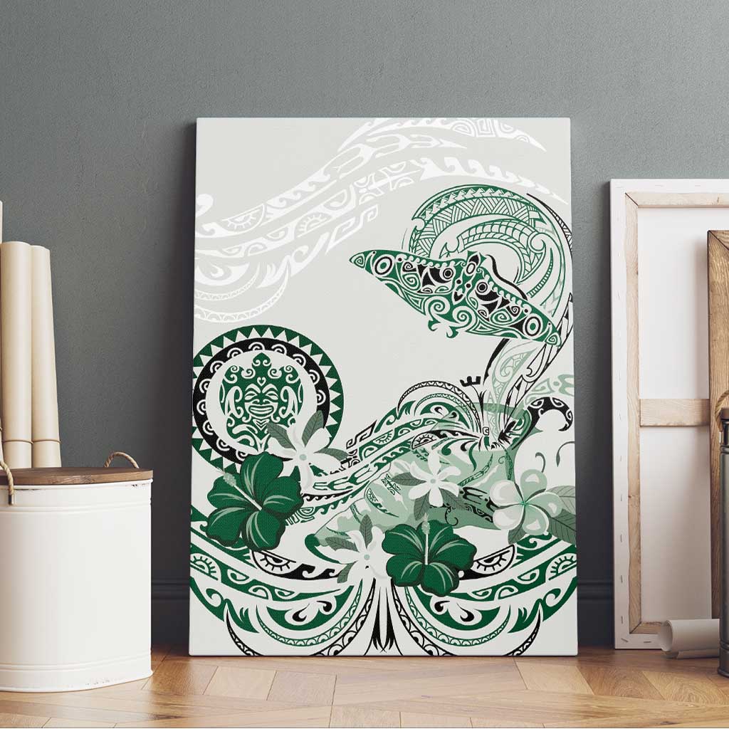 Polynesian Manta Ray Canvas Wall Art Green Floral Turtle Tattoo - Polynesian Pride