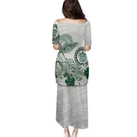 Polynesian Manta Ray Family Matching Puletasi and Hawaiian Shirt Green Floral Turtle Tattoo - Polynesian Pride