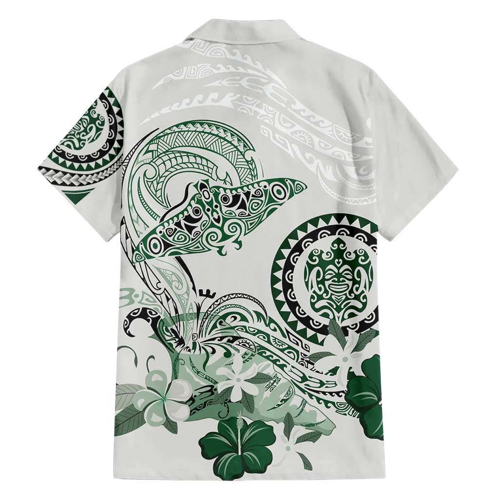 Polynesian Manta Ray Family Matching Tank Maxi Dress and Hawaiian Shirt Green Floral Turtle Tattoo - Polynesian Pride
