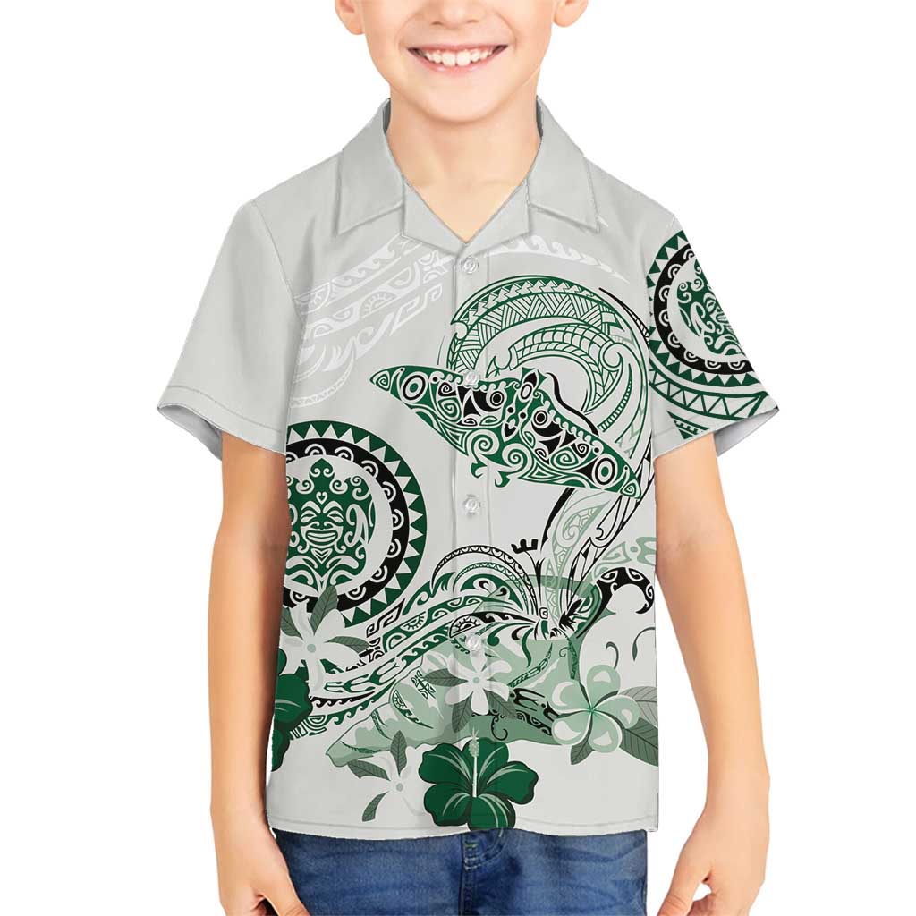 Polynesian Manta Ray Family Matching Tank Maxi Dress and Hawaiian Shirt Green Floral Turtle Tattoo - Polynesian Pride
