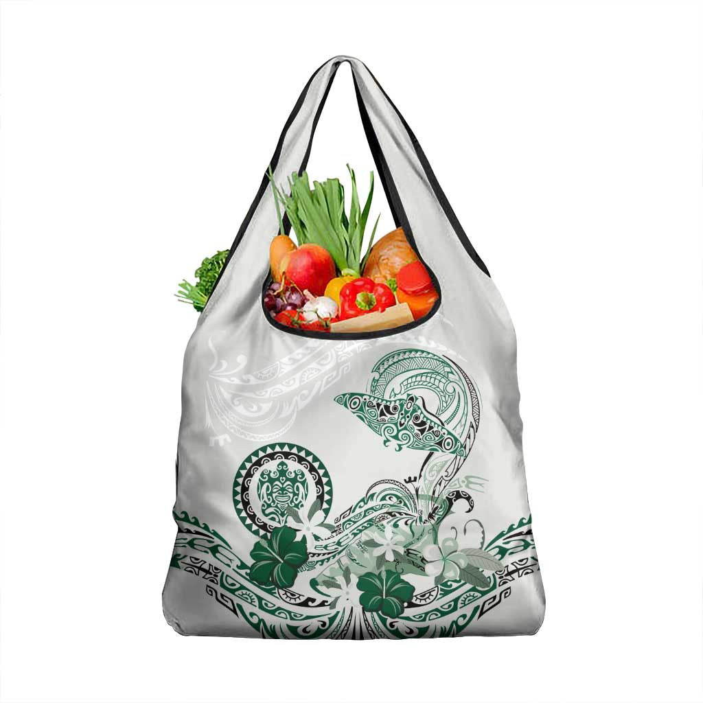 Polynesian Manta Ray Grocery Bag Green Floral Turtle Tattoo - Polynesian Pride
