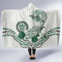 Polynesian Manta Ray Hooded Blanket Green Floral Turtle Tattoo - Polynesian Pride