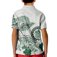 Polynesian Manta Ray Kid Polo Shirt Green Floral Turtle Tattoo - Polynesian Pride