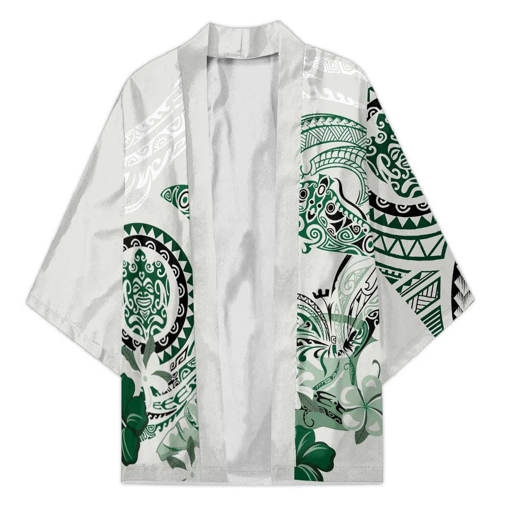 Polynesian Manta Ray Kimono Green Floral Turtle Tattoo - Polynesian Pride