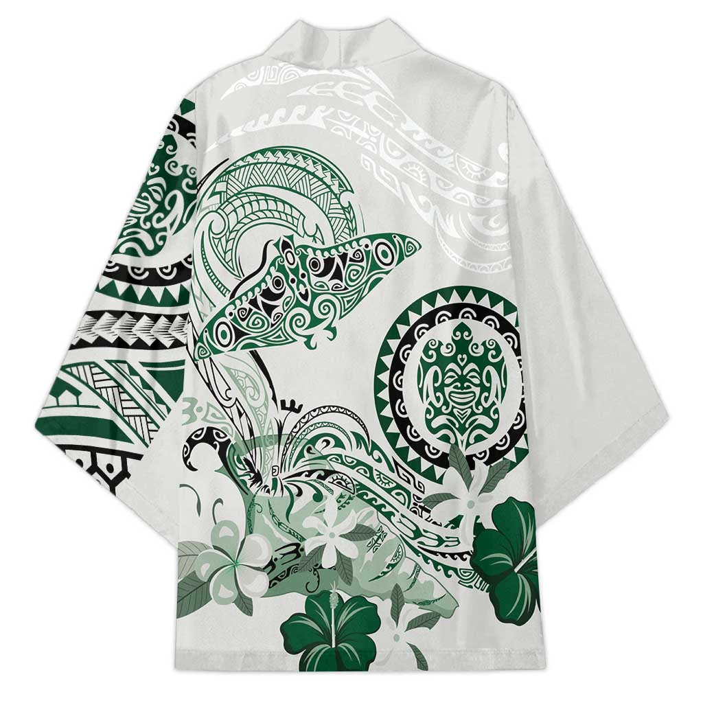 Polynesian Manta Ray Kimono Green Floral Turtle Tattoo - Polynesian Pride
