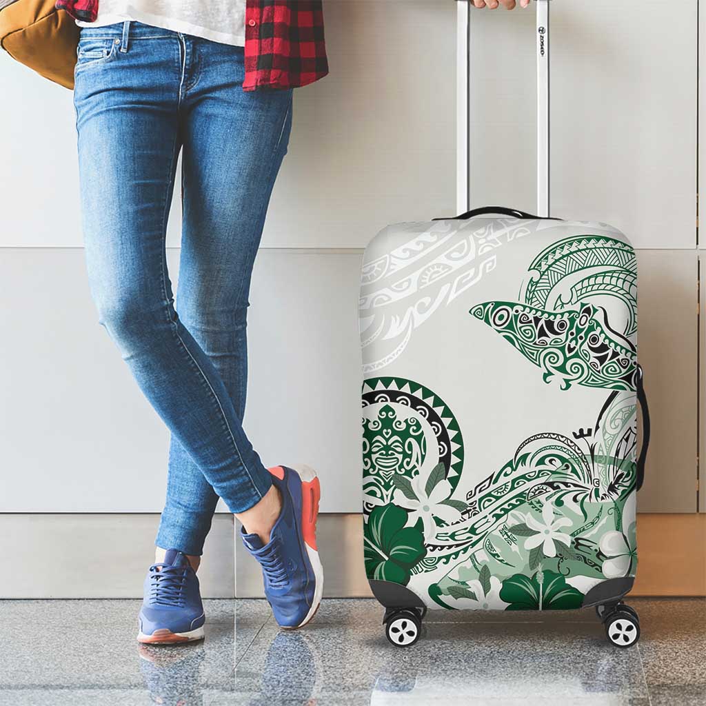 Polynesian Manta Ray Luggage Cover Green Floral Turtle Tattoo - Polynesian Pride