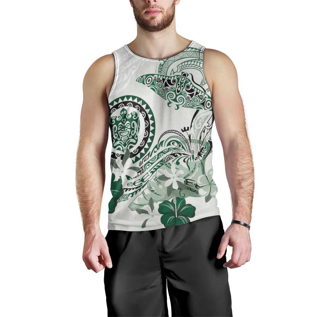 Polynesian Manta Ray Men Tank Top Green Floral Turtle Tattoo - Polynesian Pride