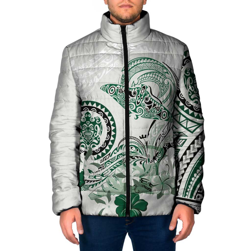 Polynesian Manta Ray Padded Jacket Green Floral Turtle Tattoo - Polynesian Pride