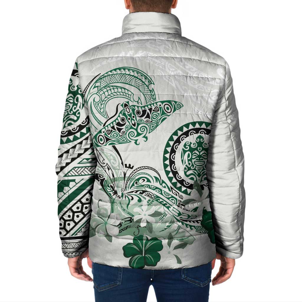 Polynesian Manta Ray Padded Jacket Green Floral Turtle Tattoo - Polynesian Pride