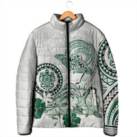 Polynesian Manta Ray Padded Jacket Green Floral Turtle Tattoo - Polynesian Pride
