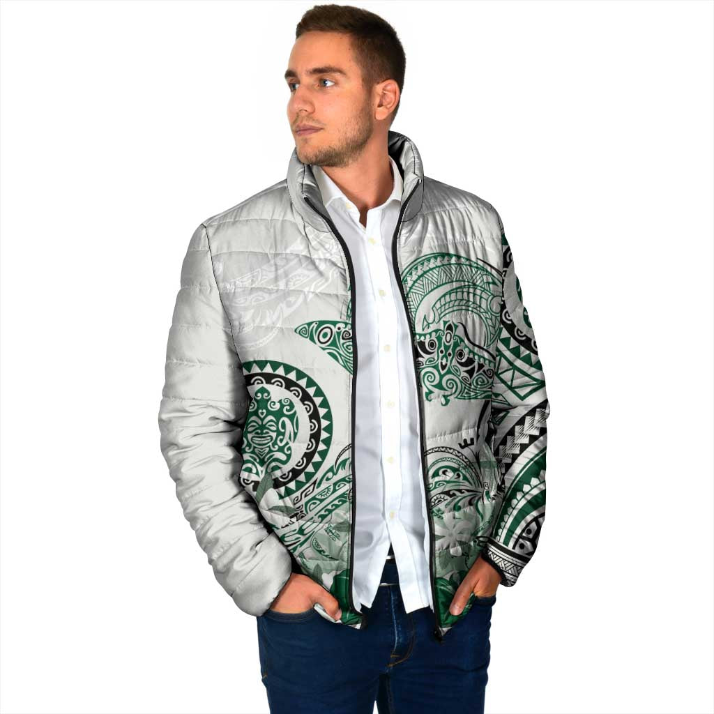 Polynesian Manta Ray Padded Jacket Green Floral Turtle Tattoo - Polynesian Pride