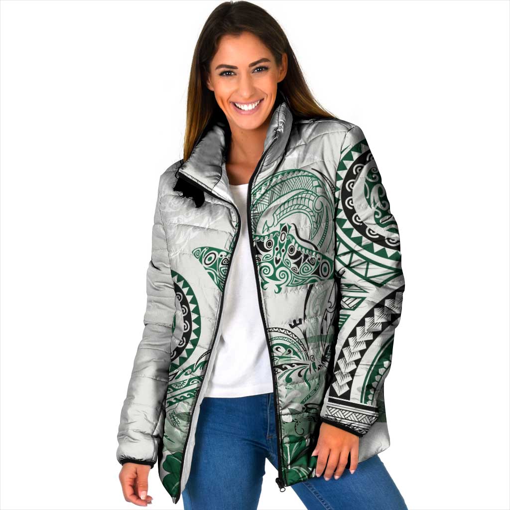 Polynesian Manta Ray Padded Jacket Green Floral Turtle Tattoo - Polynesian Pride