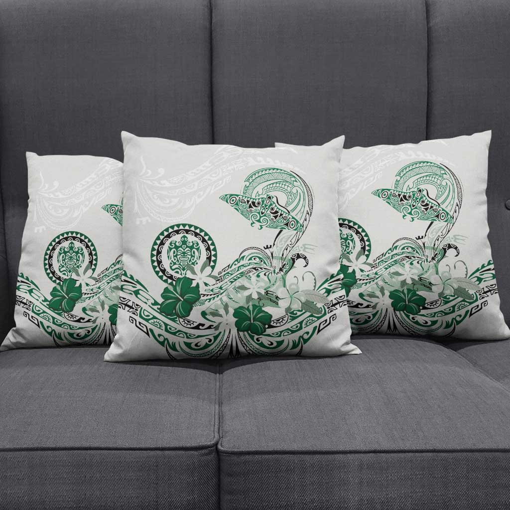 Polynesian Manta Ray Pillow Cover Green Floral Turtle Tattoo - Polynesian Pride
