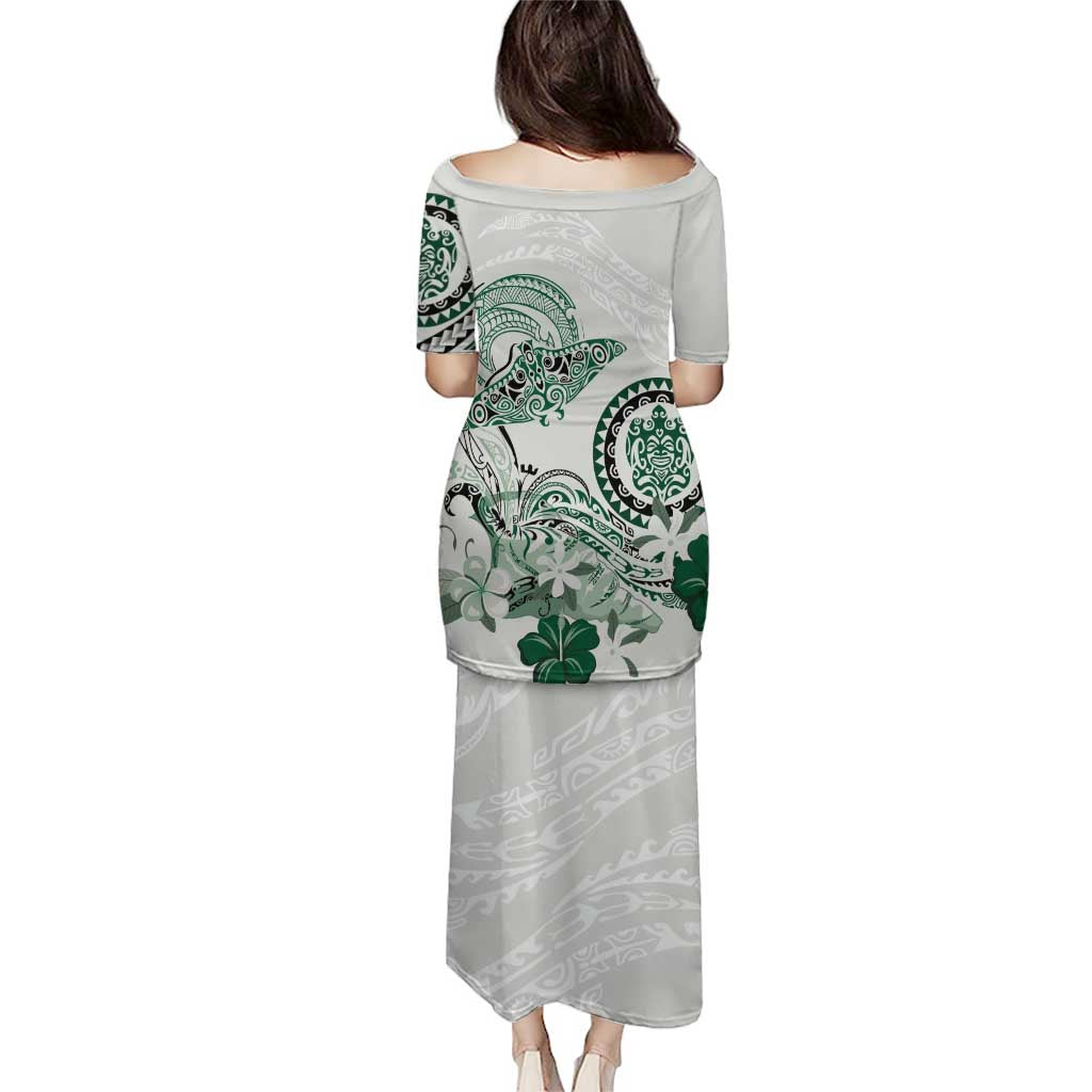 Polynesian Manta Ray Puletasi Green Floral Turtle Tattoo - Polynesian Pride