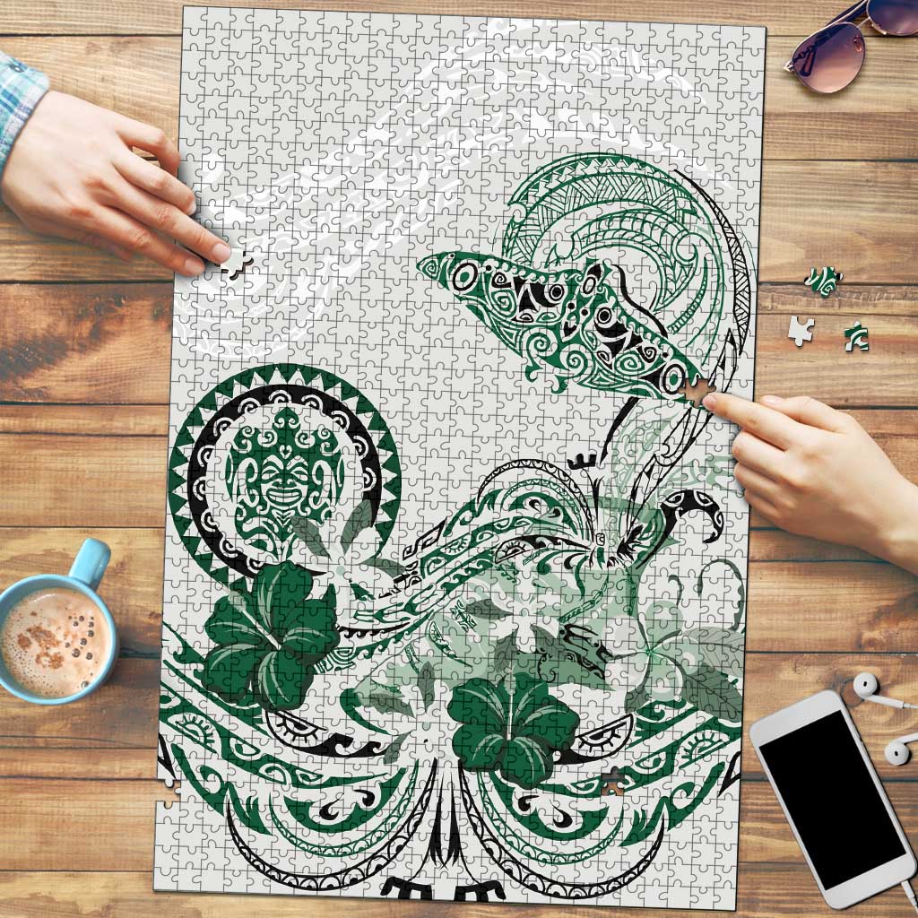 Polynesian Manta Ray Puzzle Green Floral Turtle Tattoo - Polynesian Pride