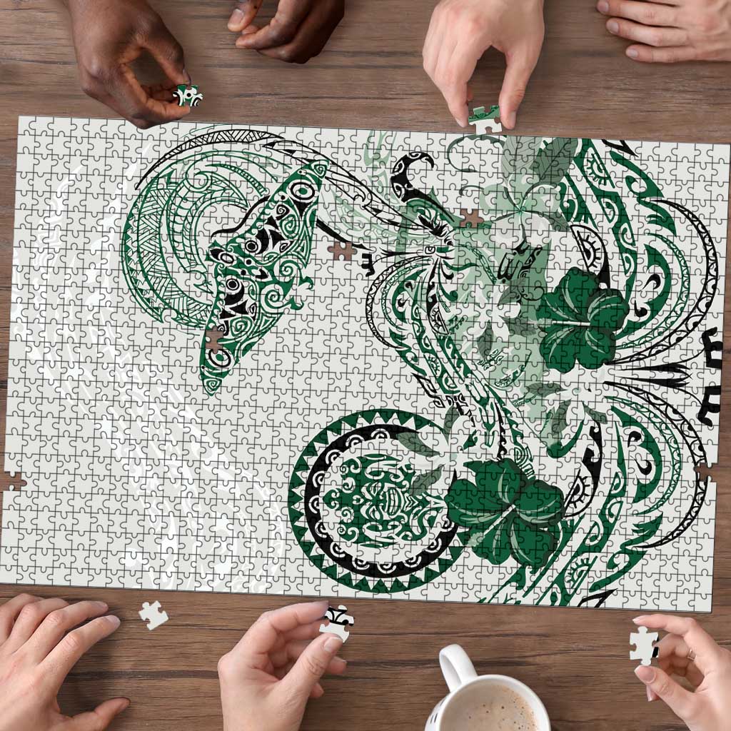 Polynesian Manta Ray Puzzle Green Floral Turtle Tattoo - Polynesian Pride