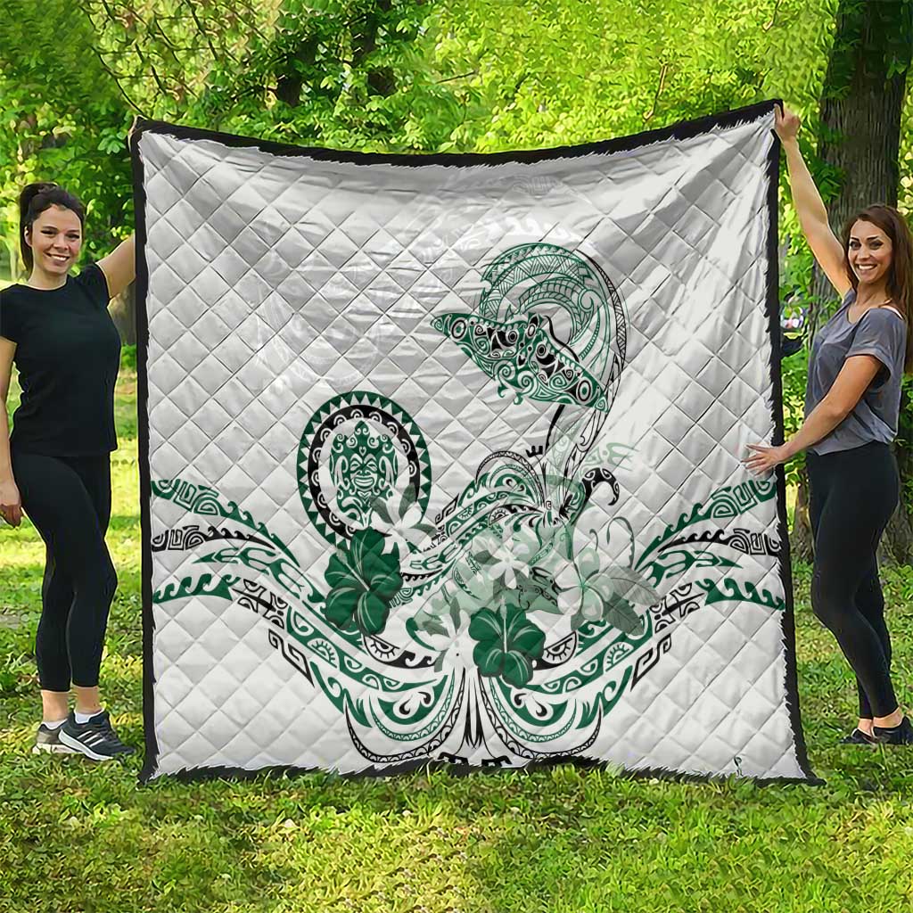 Polynesian Manta Ray Quilt Green Floral Turtle Tattoo - Polynesian Pride