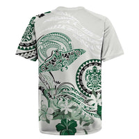 Polynesian Manta Ray Rugby Jersey Green Floral Turtle Tattoo - Polynesian Pride