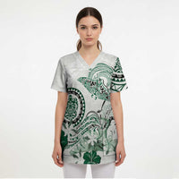 Polynesian Manta Ray Scrub Top Green Floral Turtle Tattoo - Polynesian Pride