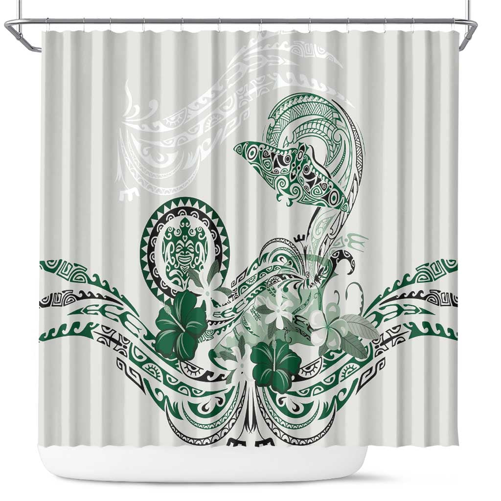 Polynesian Manta Ray Shower Curtain Green Floral Turtle Tattoo - Polynesian Pride