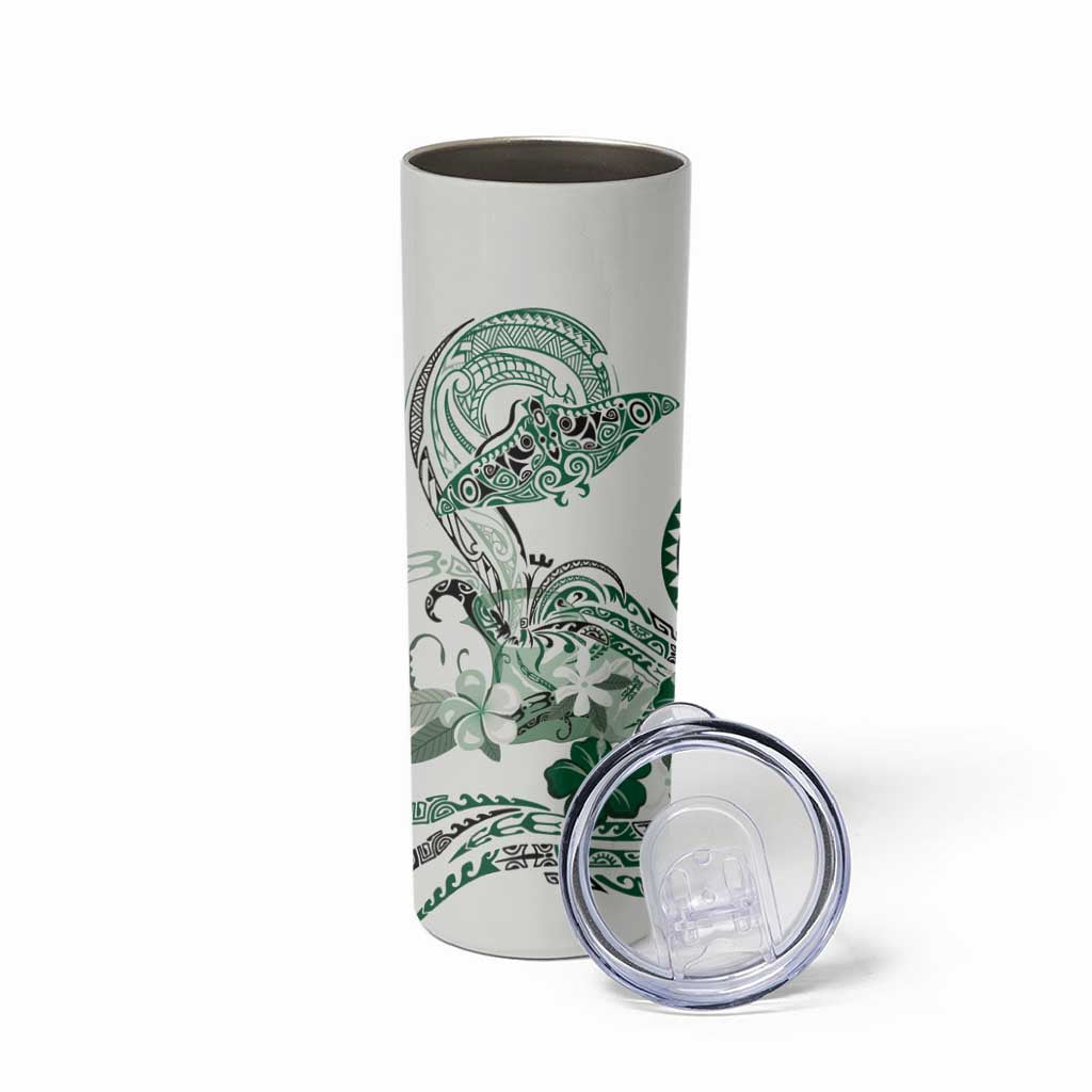 Polynesian Manta Ray Skinny Tumbler Green Floral Turtle Tattoo - Polynesian Pride