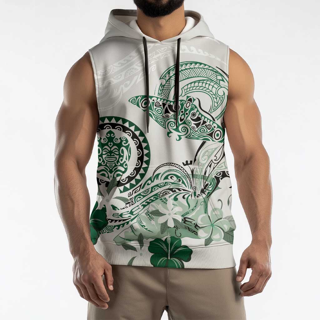 Polynesian Manta Ray Sleeveless Hoodie Green Floral Turtle Tattoo - Polynesian Pride