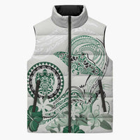 Polynesian Manta Ray Sleeveless Puffer Jacket Green Floral Turtle Tattoo - Polynesian Pride