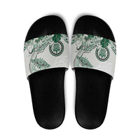 Polynesian Manta Ray Slide Sandals Green Floral Turtle Tattoo - Polynesian Pride