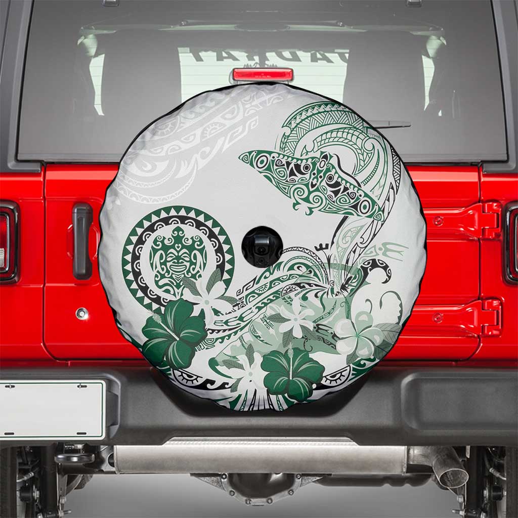 Polynesian Manta Ray Spare Tire Cover Green Floral Turtle Tattoo - Polynesian Pride