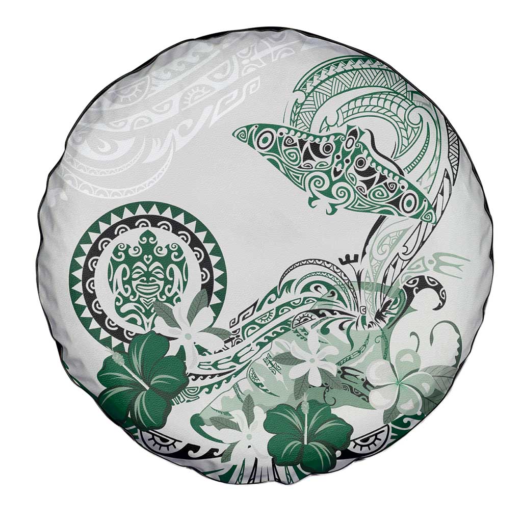 Polynesian Manta Ray Spare Tire Cover Green Floral Turtle Tattoo - Polynesian Pride