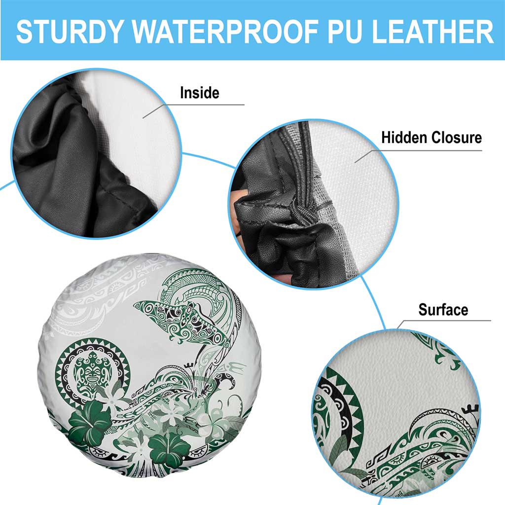 Polynesian Manta Ray Spare Tire Cover Green Floral Turtle Tattoo - Polynesian Pride