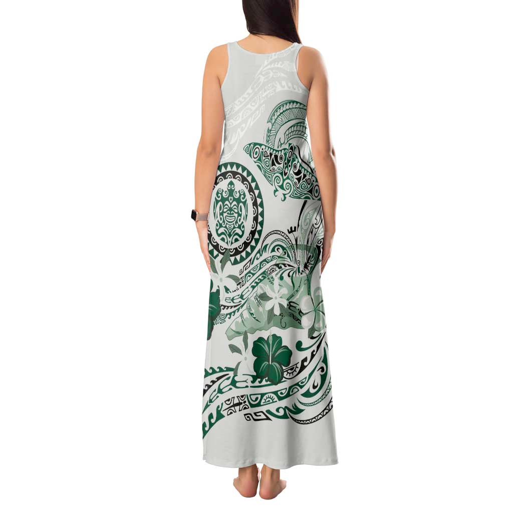 Polynesian Manta Ray Tank Maxi Dress Green Floral Turtle Tattoo - Polynesian Pride