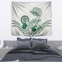 Polynesian Manta Ray Tapestry Green Floral Turtle Tattoo - Polynesian Pride