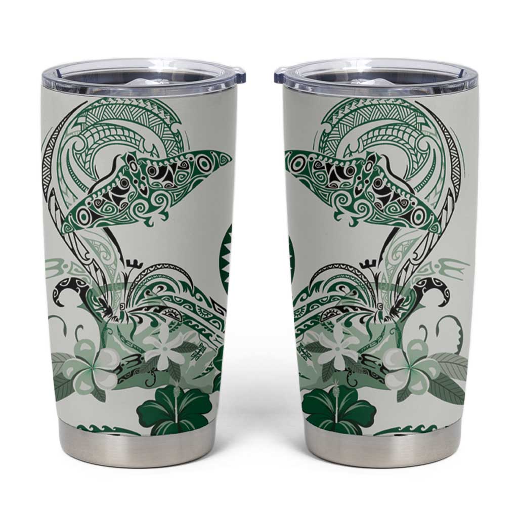 Polynesian Manta Ray Tumbler Cup Green Floral Turtle Tattoo - Polynesian Pride
