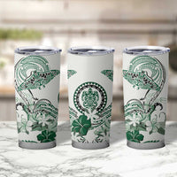 Polynesian Manta Ray Tumbler Cup Green Floral Turtle Tattoo - Polynesian Pride