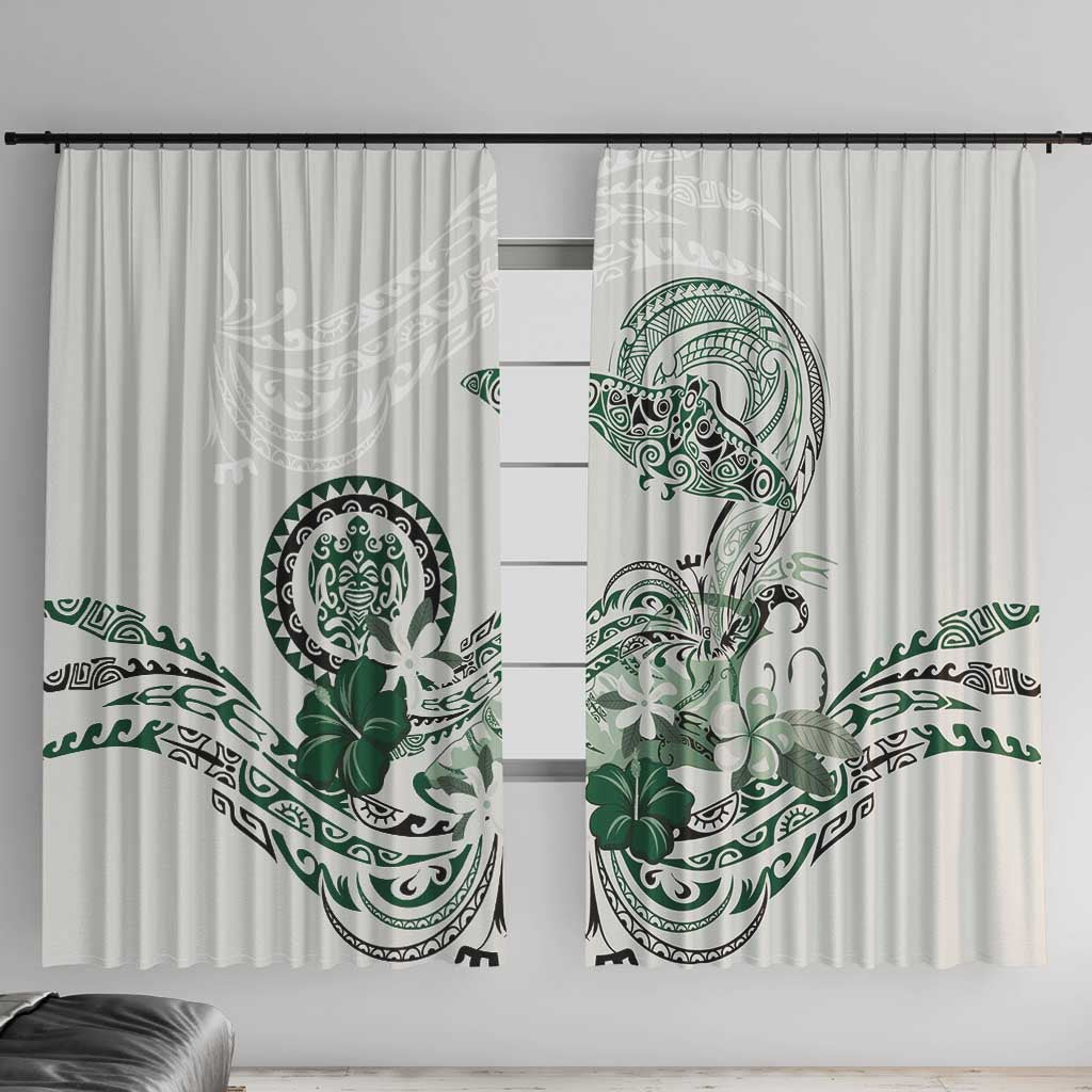 Polynesian Manta Ray Window Curtain Green Floral Turtle Tattoo - Polynesian Pride