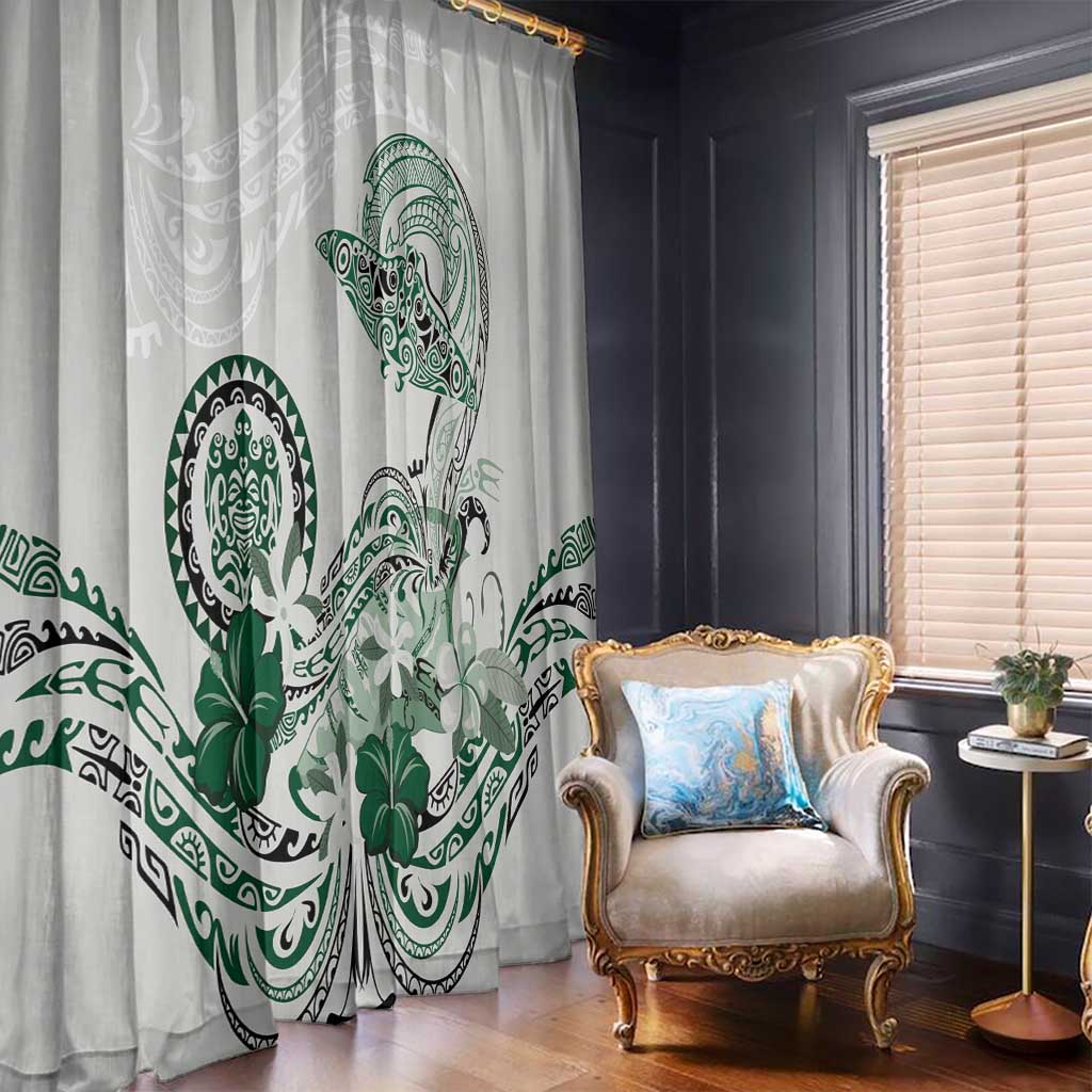 Polynesian Manta Ray Window Curtain Green Floral Turtle Tattoo - Polynesian Pride