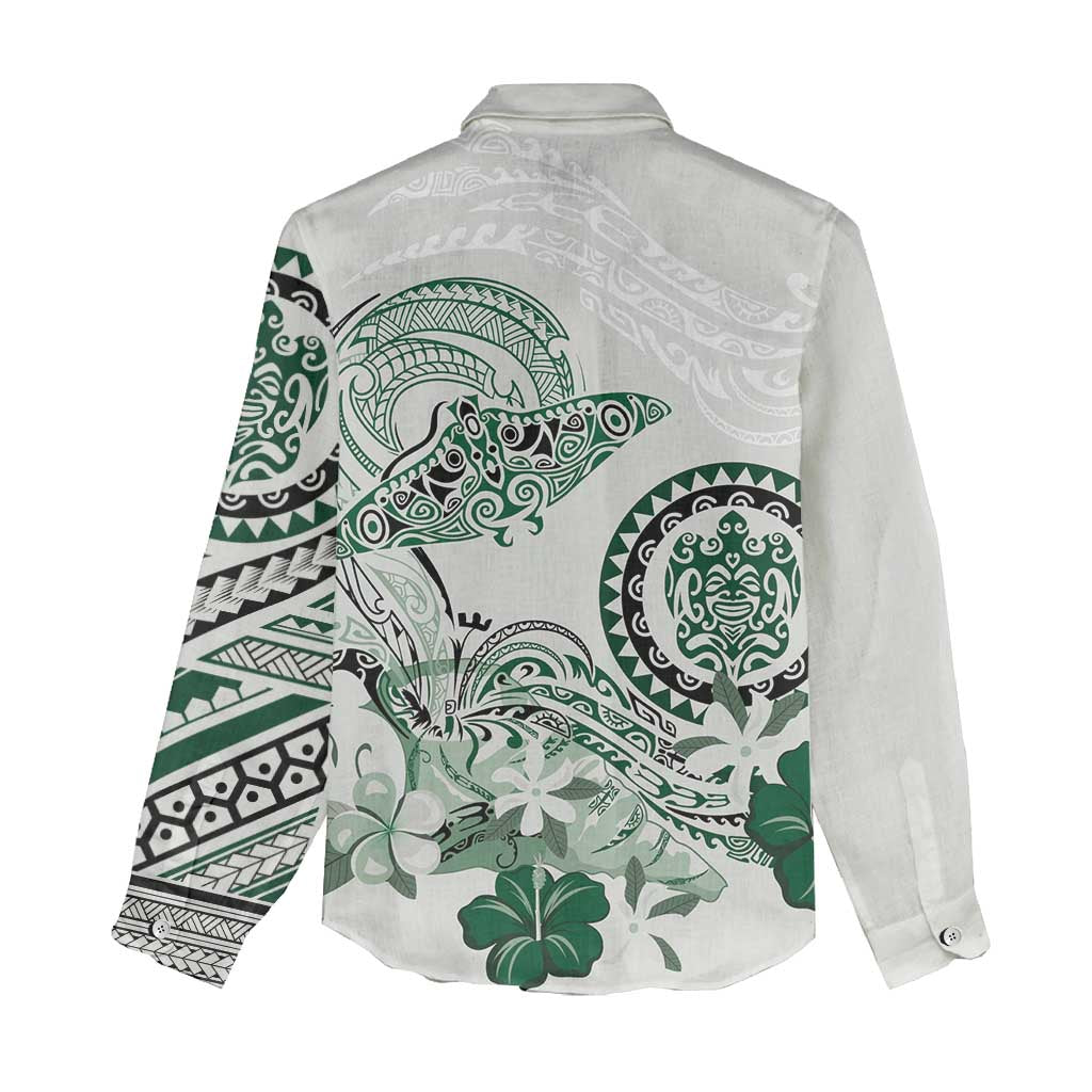 Polynesian Manta Ray Women Casual Shirt Green Floral Turtle Tattoo - Polynesian Pride