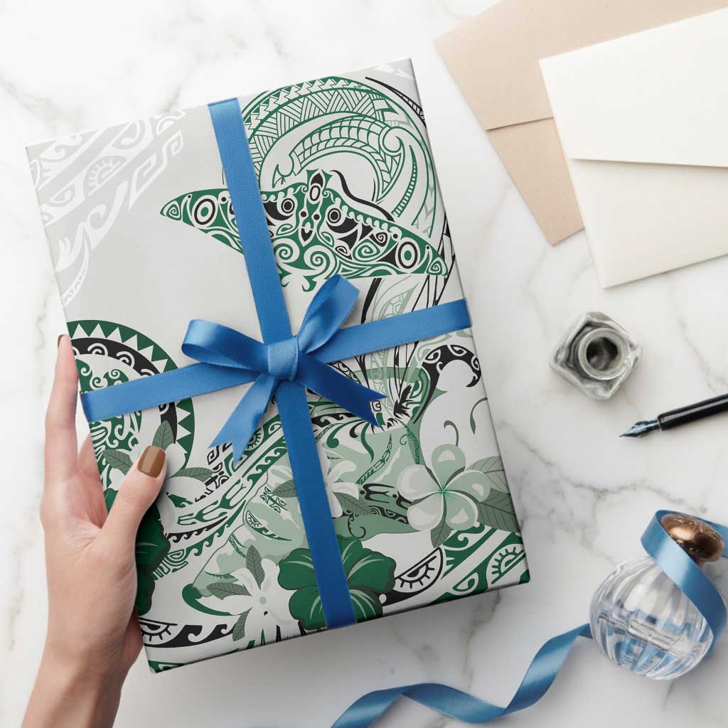 Polynesian Manta Ray Wrapping Paper Green Floral Turtle Tattoo - Polynesian Pride
