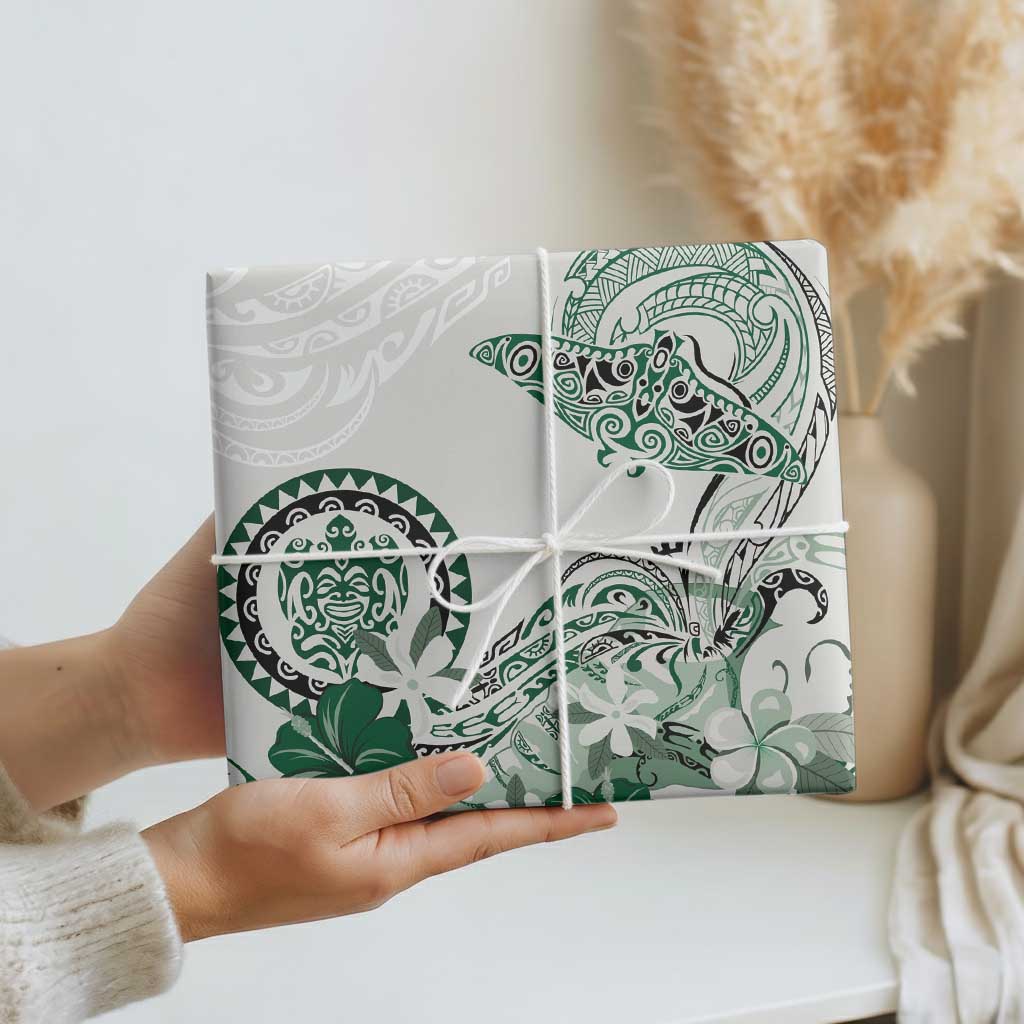 Polynesian Manta Ray Wrapping Paper Green Floral Turtle Tattoo - Polynesian Pride