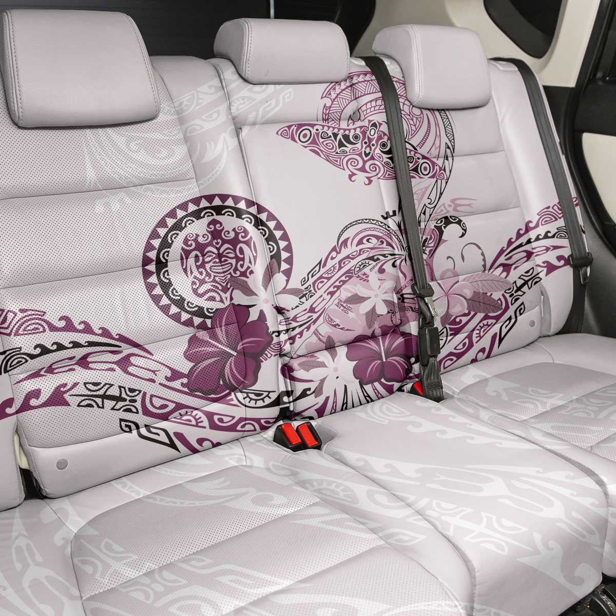 Polynesian Manta Ray Back Car Seat Cover Pink Floral Turtle Tattoo - Polynesian Pride