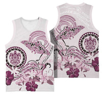 Polynesian Manta Ray Basketball Jersey Pink Floral Turtle Tattoo - Polynesian Pride