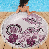 Polynesian Manta Ray Beach Blanket Pink Floral Turtle Tattoo - Polynesian Pride